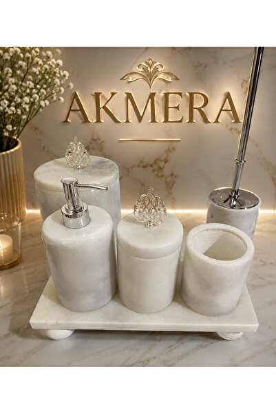 Akmera Home Ottoman Motif Rectangular Tray 6 Piece Bathroom Set