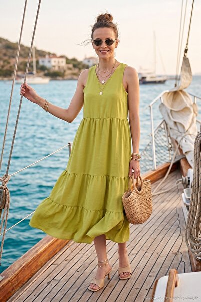 Lela Rochie midi cu croială lejeră, decolteu în V și volane ELBİSE 611EL011