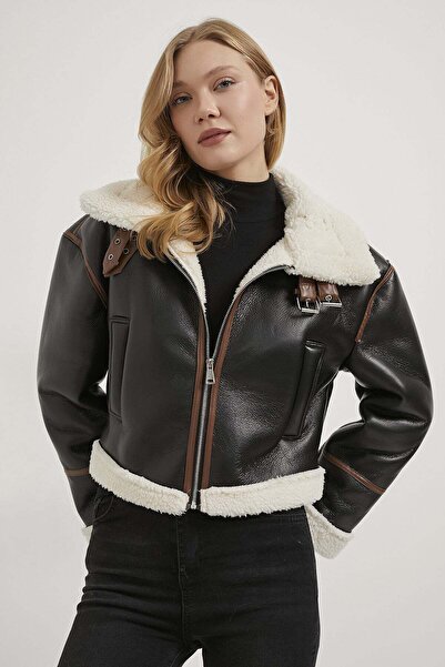 Arma Life Armalife 2289 Faux Fur Detailed Biker Women's Jacket