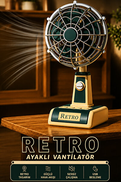 EXENAR Şarjlı Masaüstü Mini Vantilatör Fan Retro Tasarım Vintage Mini Üfleme ...