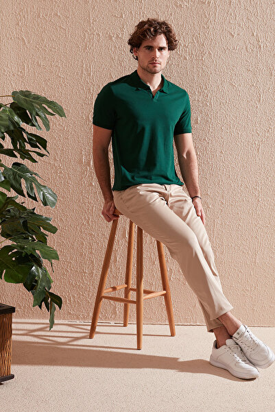 Buratti Tricou cu guler polo slim din bumbac Tricou cu guler polo pentru bărb...