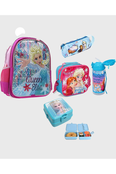 Frozen Elsa Lisanslı ilk okul Çantası + Beslenme Çantası + Kalemkutu + Suluk ...