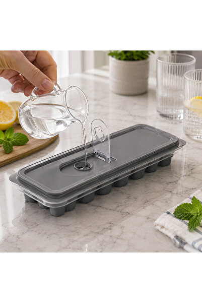 KitchenSoft 12'li Kolay Bas-Çıkar Silikon Tabanlı Buz Kalıbı Gri