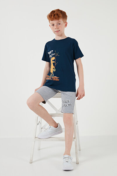 Lela Cotton Regular Fit Crew Neck Shorts Top and Bottom Set Boy's Suit6212009