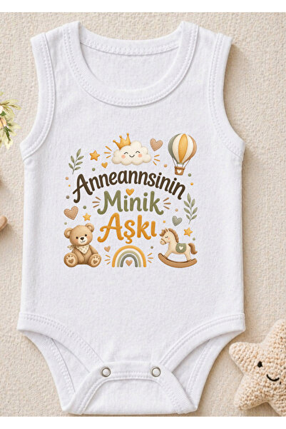 %100 Pamuk Çıtçıtlı Bebek Zıbın Anneannesinin Minik Aşkı Yazılı Body Kız Erkek Atlet Hediye