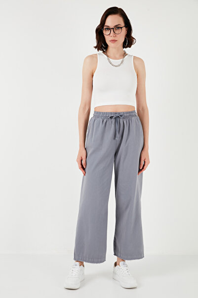 Lela Cotton Waist-Tied High-Waisted Wide-Leg Regular Fit Pants with Pockets P...