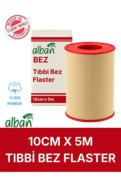 Alban Tıbbi Bez Flaster 10 cm x 5 m Pamuklu Medikal Sabitleme Bandı Tekli Rulo