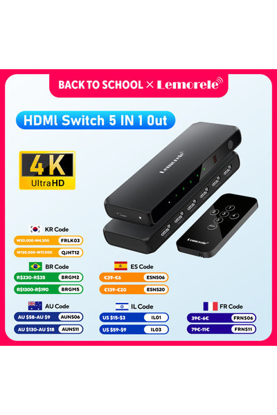 Choice 5 IN 1 OUT Lemorele 4K HDMI Switch 5 In 1 Out Distributor Converter Bi...
