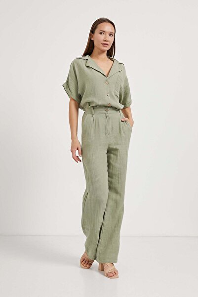 Arma Life Armalife 2313 Elastic Waist Buttoned Muslin Women's Pants