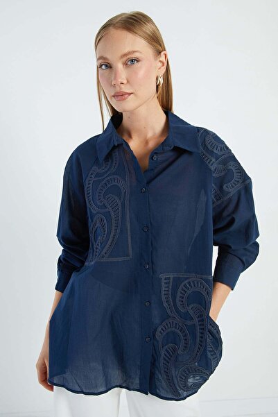 Fulla Moda Embroidered Semi-Transparent Casual Shirt