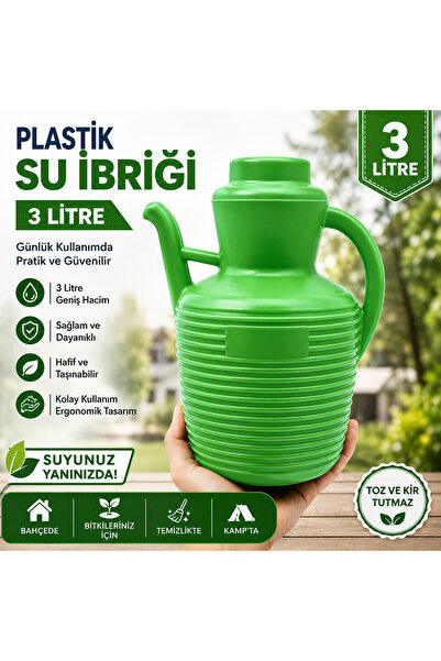 Metler Plastik Su Ibriği 3 Lt Yeşil Renk Çok Kullanışlı Plastik Su İbriği 1 Adet