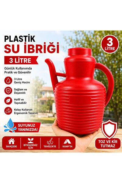 Metler Plastik Su Ibriği 3 Lt Kırmızı Renk Çok Kullanışlı Plastik Su İbriği-İ...