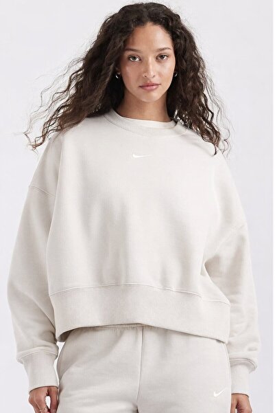 Nike Sportswear Essantial Oversize Kesim Bej Kadın Sweatshrit