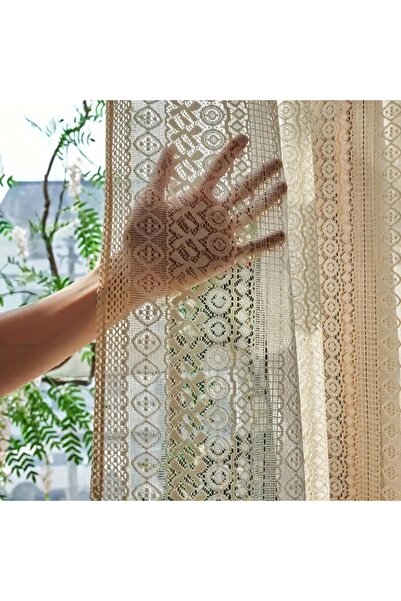 Choice Fixed Pleat 150x200cm beige Beige Circular Striped Lace Curtains, Livi...