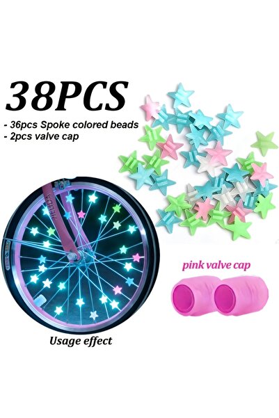 Choice multicoloured 38pcs Glow-in-the-Dark Spoke Beads & Valve Caps, Glowabl...