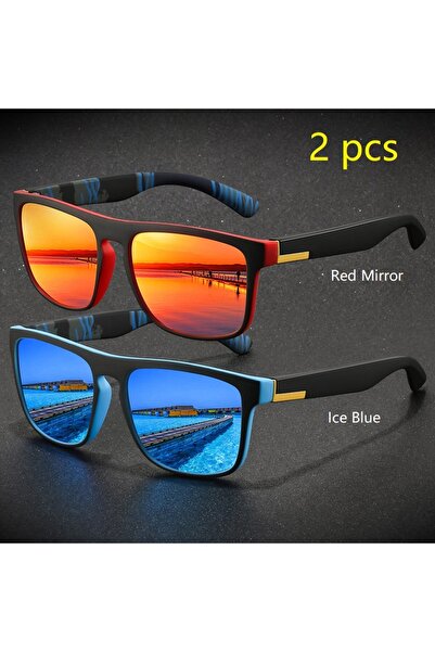 Choice6 RedMirror-IceBlue 2 Pieces Fashion Vintage Square Sports Sunglasses M...