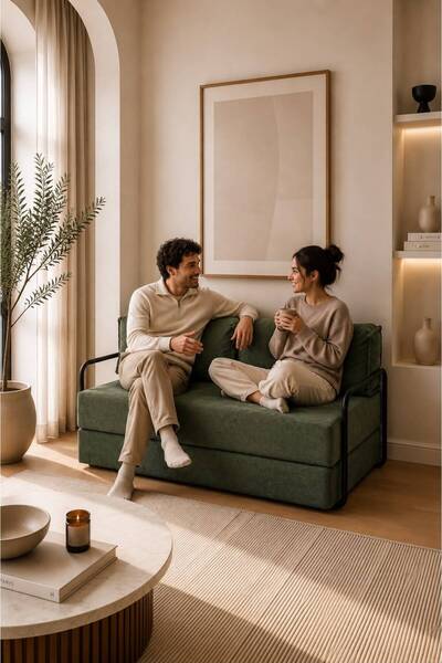 Huga Mobilya Sofa 70x140 Kanepe Çocuk Yatağı Fitilli Kadife Yıkanır - Silinir