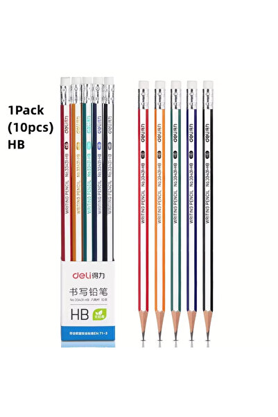 Deli HB 1Pack School Exam Pencils with Eraser Tips 10pcs Set HB & 2B Wooden H...