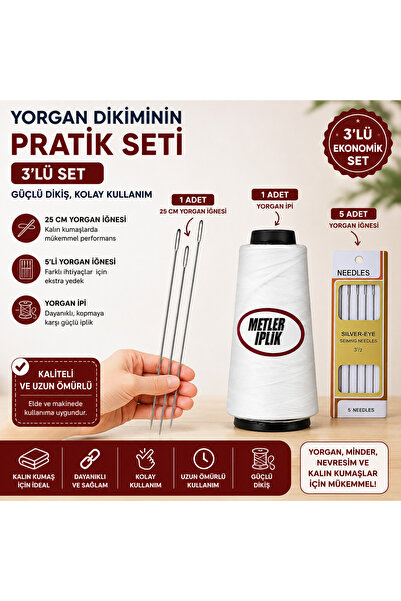 Metler Yorgan Iğnesi Çuvaldız Iğne 25 cm (1 Adet)+(5'li Yorgan İğnesi),+Yorga...