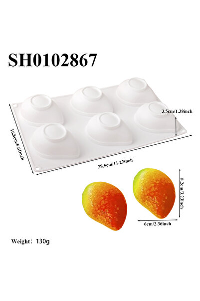 Choice SH01020867 6 Cavity Mango Mousse Cake Silicone Mold Fruit Shaped Choco...