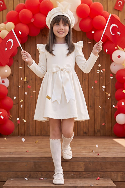 Parla Kids Kız Çocuk Krem Sofia Pamuklu Fiyonk Detaylı Yılbaşı Elbise Kep Abi...