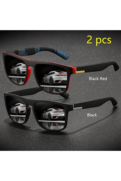Choice12 BlackRed-Black 2 Pieces Fashion Vintage Square Sports Sunglasses Men...