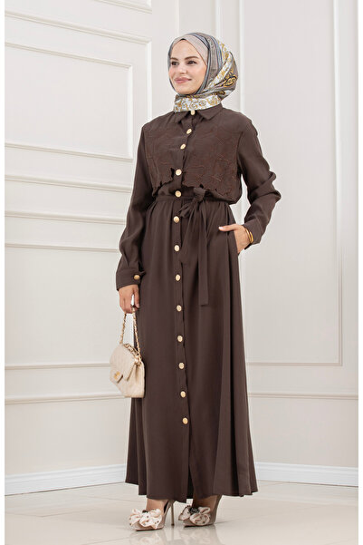 Sevitli Guipure Detailed Dress-Brown