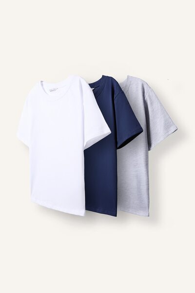 DeFacto Regular Fit Crew Neck Short Sleeve 3-Piece Basic T-Shirt Set for Boys...