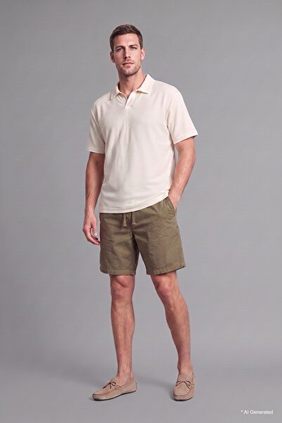 DeFacto 100% Cotton Relax Fit Short Sleeve Ecru Polo T-Shirt H4589Ax26Au