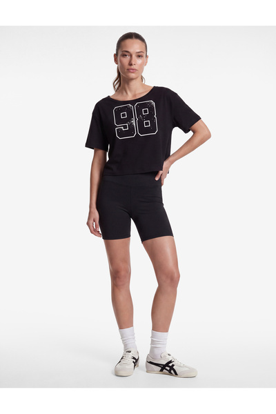 Koton Cotton Printed Short Sleeve Boat Neck Oversize Sports T-Shirt