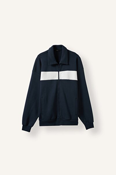 DeFacto Boxy Fit Polo Collar Zippered Striped Sweatshirt Cardigan I0631Ax26Au