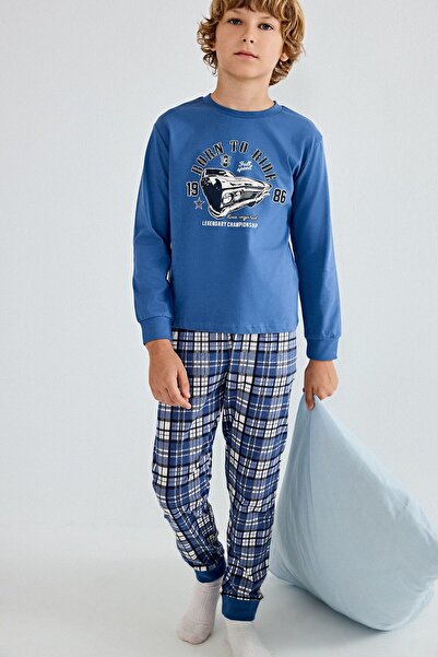DeFacto Regular Fit Printed and Plaid 2-Piece Boys' Pajama Set H6686A826Au
