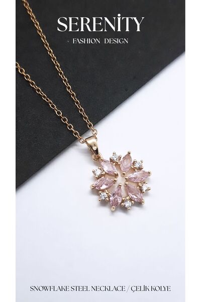 Serenity Round Snowflake Steel Necklace