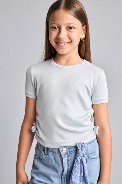 DeFacto Crew Neck Short Sleeve Light Blue T-Shirt Girls H7243A826Hs