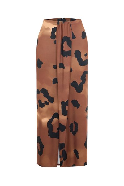 MİSSARWEN Leopard Patterned Draped High Waist Women's Pareo Skirt - Noire