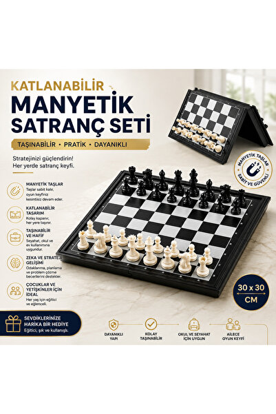 e-life shop Manyetik Katlanabilir Satranç Takımı 30x30cm Taşınabilir Seyahat ...