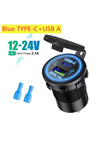 Choice11 Blue TYPE-C Universal Motorcycle Car Charger LED Light USB TYPE-C Ch...