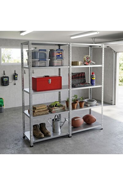 RafBurada 5 Katlı Duble Galvaniz Çelik Raf - Depo, Arşiv, Kiler, Dosya, Marke...