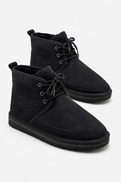 Sivarro Lace-Up Winter Suede Women's Boots with Fur Inside - Black