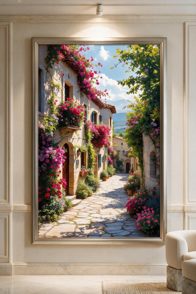 ARTAN GALLERY İtalyan Kadife Çiçekli Sokak Duvar Tablosu | Yağlı Boya Görünüm...