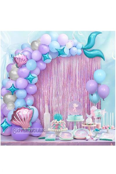 BİDOLUMUTLULUK Mermaid Concept Metallic Balloon Set Party Birthday Concept En...