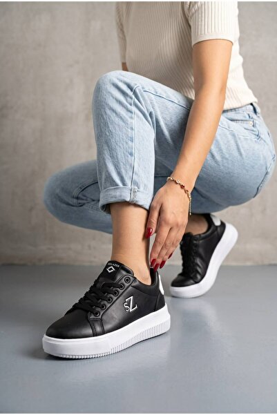 SOLAZER Women's Black and White Sneaker Casual Sports Shoes 068