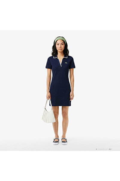 Lacoste Kadın Classic Fit Kısa Kollu Polo Yaka Lacivert Elbise