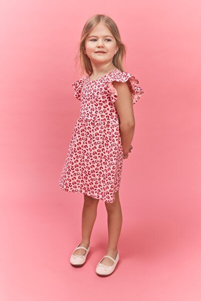 DeFacto 100% Cotton Patterned Ruffle Short Sleeve Dress Baby Girl H2176A526Sm