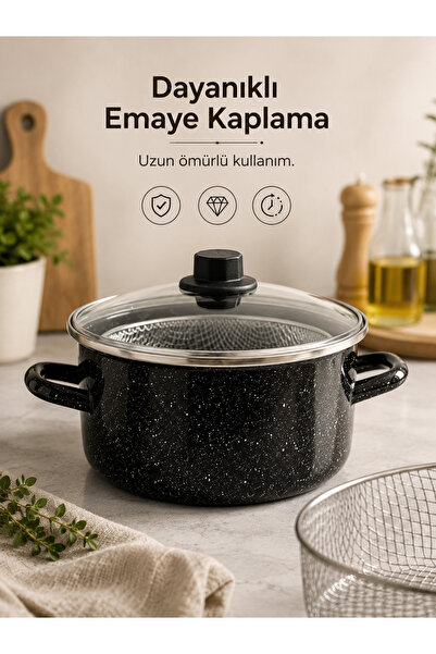 prokitchen Emaye Cam Kapaklı Patates Biber Kabak Sosis Patlıcan Kızartma Tenceresi Fritöz (24cm)