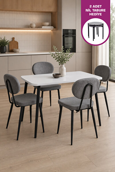 VİLİNZE Deniz Sandalye Argos Ahşap MDF Sabit Mutfak Masası Takımı - 70x120 cm