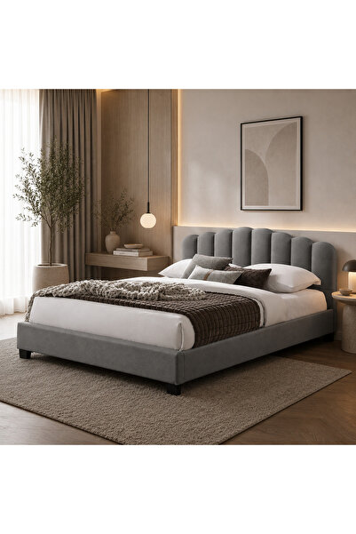 Highpoint سرير من هاي بوينت بتصميم فاخر وظهر مبطن , 180 × 200 سم, باللون الرمادي