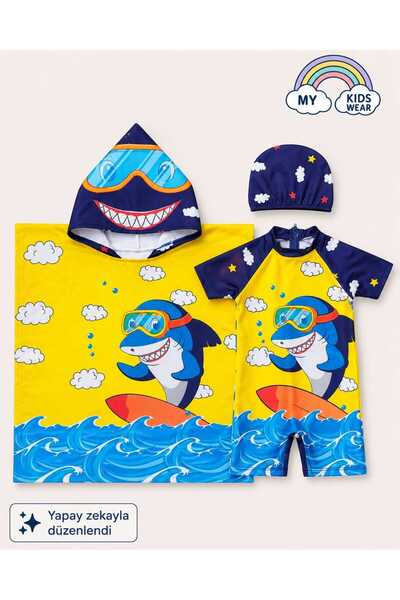 My Kids Wear Boy's Sea Combo Set of 3 – Swimsuit, Towel and Cap 12585