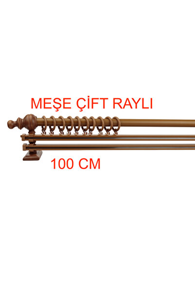 Bonicasa Art Meşe Çift Raylı Ahşap Rustik Perde Askısı Rustik Borusu 100 Cm