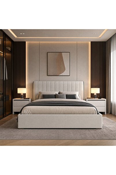 Highpoint سرير من هاي بوينت بتصميم خشبي مع تنجيد أنيق ,165 × 222 سم, باللون ا...